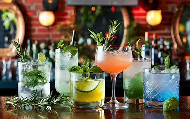 Obraz na płótnie Canvas Fresh and refreshing cocktails based on gin a distinctive herbal flavor bar