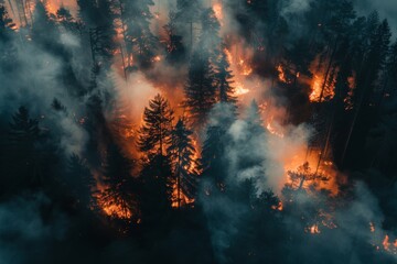 Aerial View of Forest Fire: Crisis in the Wilderness Generative AI - obrazy, fototapety, plakaty