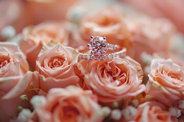 Engagement Ring on Roses in Precise Craftsmanship and Captivating Light Generative AI