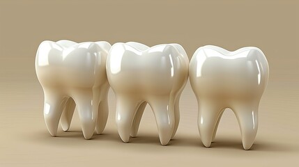 Against a white background, a realistic tooth is illustrated, emphasizing its shiny, healthy appearance, serving as a template design element or icon in 3D vector format.