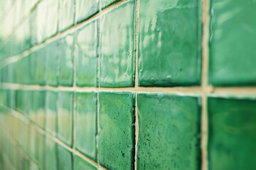 Close-up of glossy green ceramic tiles with subtle texture