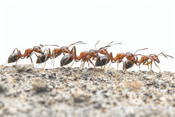 Close-up of Individual Ants Isolated on White Background Generative AI