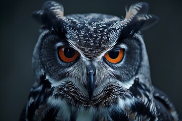 Mesmerizing Owl with Vivid Orange Eyes Gazing Straight at Camera Generative AI