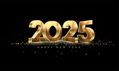 Number 2025 3d shiny gold. Sprinkled with luxurious gold glitter. Premium vector background for happy new year 2025 celebration.