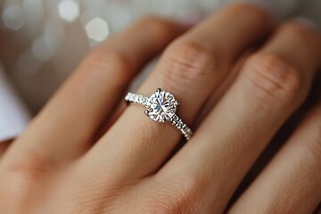 Close-Up of Hand Adorned with Diamond Ring, Gender Neutral Generative AI