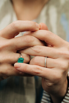 Close up of female hands with rings