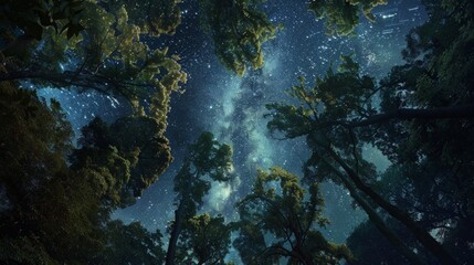 Fototapeta na wymiar Dense Forest of Trees Under Night Sky