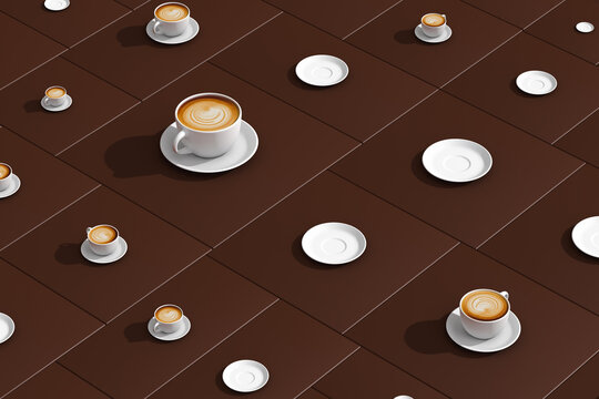 A table topped with lots of coffee cups and saucers
