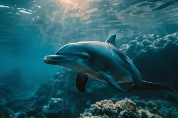Fotobehang Dolphin gracefully swimming in its underwater habitat Generative AI © AlexandraRooss