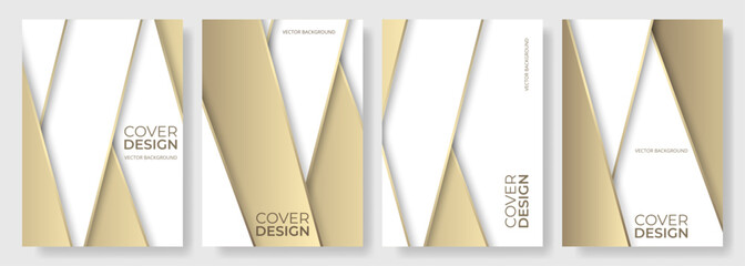 White and gold 3D abstract modern vertical cover design set. Vector geometric poster template. Luxury abstract background for annual report, corporate presentation, banner, business card illustration. - obrazy, fototapety, plakaty