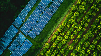 Agrivoltaics Solar panels used along with agriculture, Generative AI  - obrazy, fototapety, plakaty