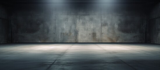 An empty room with a grey concrete floor and wall, resembling a road surface. Automotive lighting casts tints and shades, creating a horizon illusion