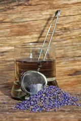 Rucksack lavender tea in a jar on the table © TwilightArtPictures