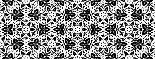 Black and white vintage seamless pattern. Floral ornamental monochrome damask background.