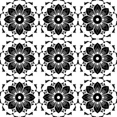 Black and white vintage seamless pattern. Floral ornamental monochrome damask background.