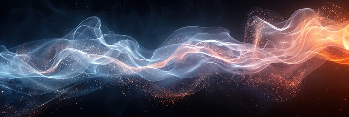 Surreal digital art: sound waves materialize as swirling dust against a dark bac - obrazy, fototapety, plakaty