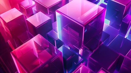 Abstract futuristic technology background forming 3d cubes with neon colors.