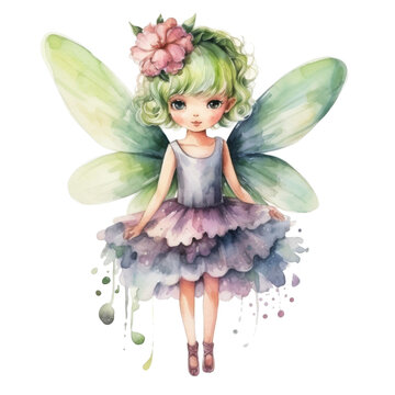 Watercolor Painting of a Little Girl Dressed as a Fairy