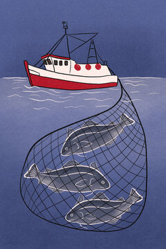 Fishing boat with caught fish