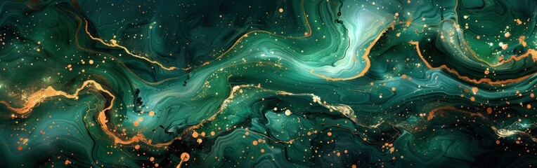 Green and Gold Marble Waves - Abstract Painting Texture for Luxury Background and Banner with...