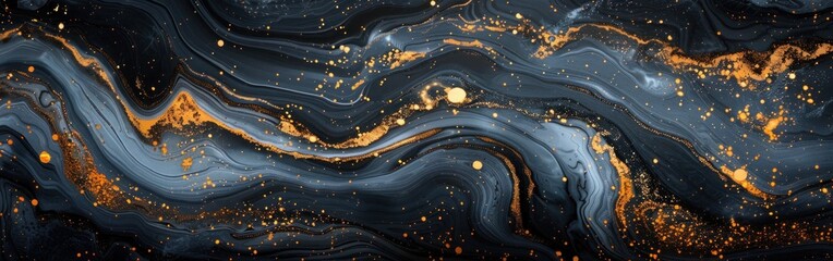 Golden Marbled Ink Waves: Luxurious Abstract Painting Texture for Banner and Background with...