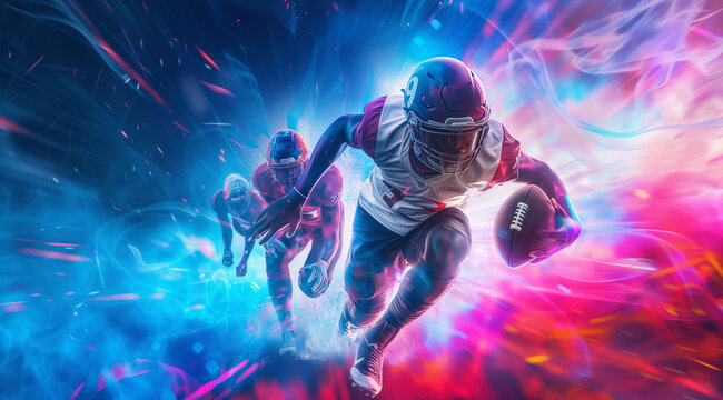 High-energy sports wallpaper concept design, ice punk sporty image with colorful vibrant special effects and water splashes, sports team background image, football rugby or soccer players in action