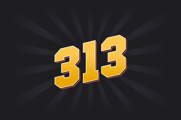 Number 313 vector font alphabet. Yellow 313 number with black background