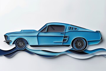A beautiful papercut of a muscle car.