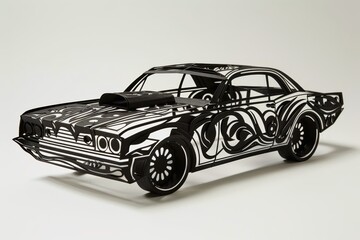A beautiful papercut of a muscle car.