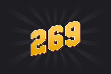 Number 269 vector font alphabet. Yellow 269 number with black background