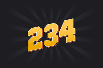 Fototapeta premium Number 234 vector font alphabet. Yellow 234 number with black background