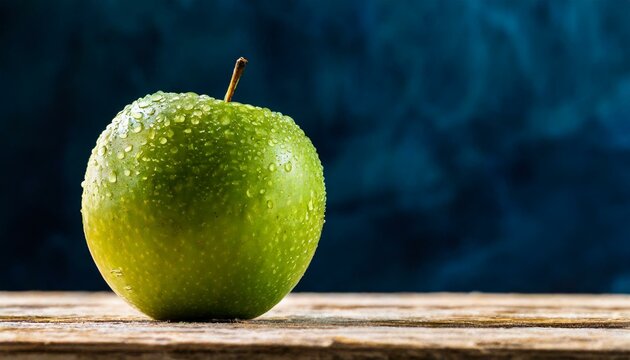 green apple on wooden table