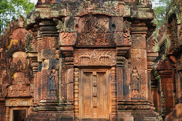 Decorative gate at Banteay Srei - 10th century Hindu temple and masterpiece of old Khmer...