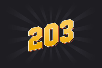 Number 203 vector font alphabet. Yellow 203 number with black background