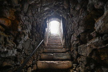 Stairway inside the walls of the fortified city of Briançon built by Vauban in the French Alps - obrazy, fototapety, plakaty