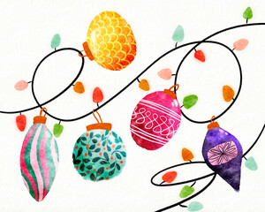 Christmas decoration Baubles and fairy lights illustration