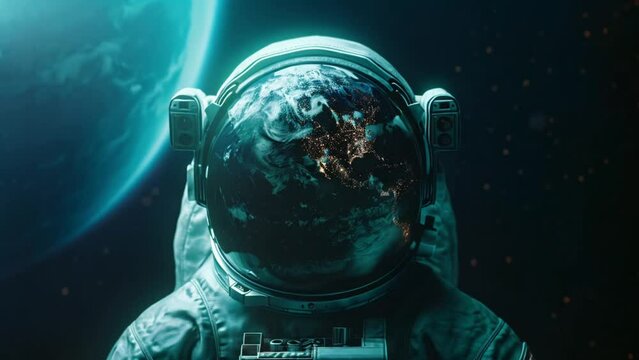 Astronaut in space - reflection in astronaut helmet - outer space