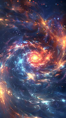 Detailed illustration showcasing a breathtaking galaxy vortex with swirling patterns and luminous stars in space