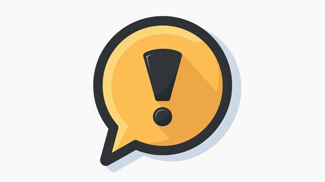 Illustrated in flat style on a white background is a black hazard warning attention sign or exclamation symbol in a yellow speech bubble icon vector.