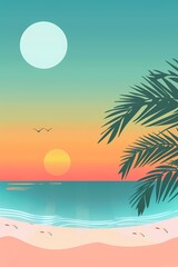 Fototapeta na wymiar Vertical travel background of sunset on the beach with copy space for text used for vacation and tourism banner. Social media.
