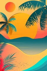Vertical summer nature beach landscape with palms backgrounds used for banner greeting card and social media. Vacation and travel banner. 