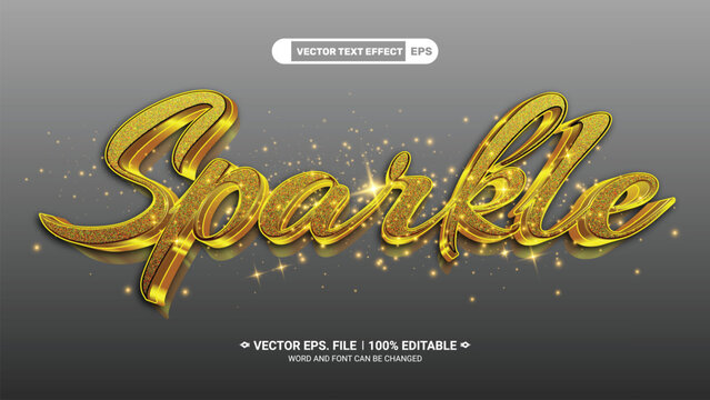 Shiny luxury gold style sparkle vector text effect on golden glitter background