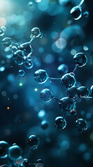 A vivid image showing blue glowing molecular structures, symbolizing connections, technology, and scientific discovery