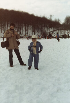 1983. Mother and son, on a snowy vacation.