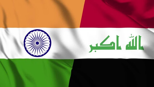 India and Iraq Flag waving in loop and seamless animation. Indian vs Iraq Flag background. Iraq and India Flag for relation, political or military conflict, Peace, Unity, economy or trades.