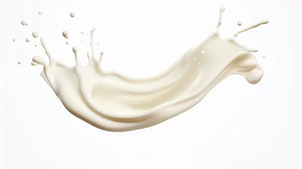 Fototapeten Creamy milk wave splash swirl and drops isolated on white background. © Alpa
