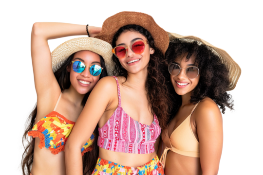 Three young women ready for summer vacations over isolated transparent background - Powered by Adobe