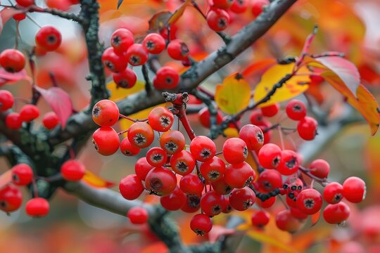 A tree with red berries hanging from it