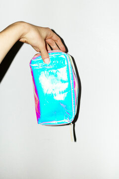 Shiny hologram holographic clutch purse bag and hard direct flashlight