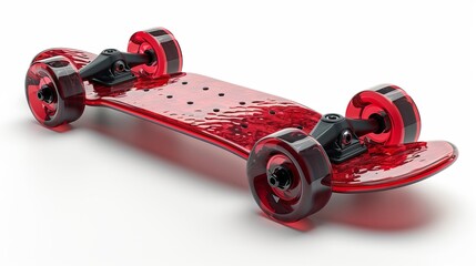 Multiple red skateboards are isolated against a white background. - obrazy, fototapety, plakaty